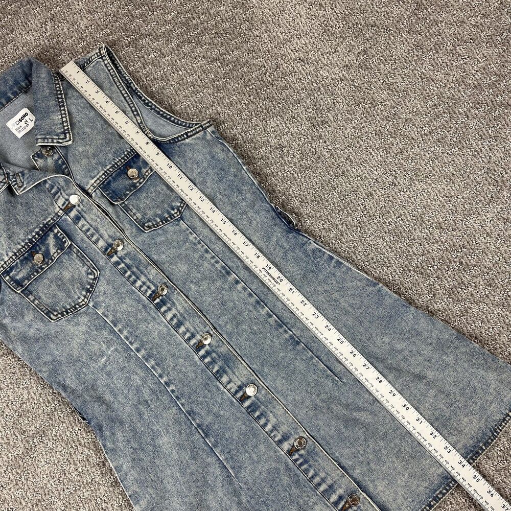 Ci Sono Denim Dress Womens Large Sleeveless Button Front Pockets 90s Y2K - Picture 4 of 8